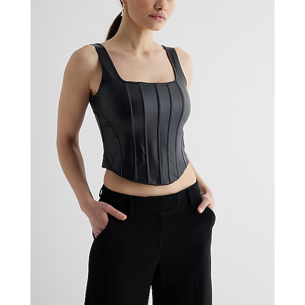 Express Faux Leather Corset Top Womens Small‎ Black Body Contour Tank Shirt